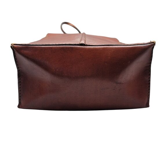 Leather Double Wine Bottle Tote Bag With Handle Snap and Tie Closure Divider - Picture 9 of 12